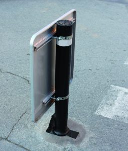 A resist bollard personalized with plate 